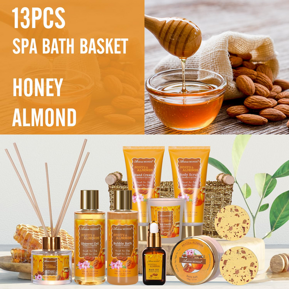 Honey Almond Scented Bath and Body Gift Set for Women