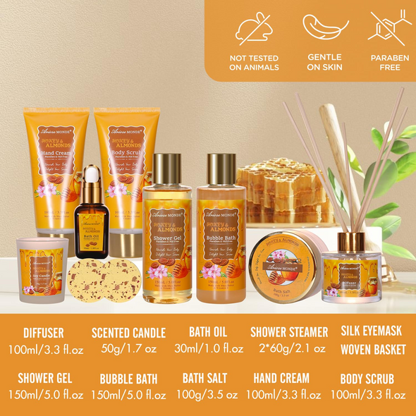 Honey Almond Scented Bath and Body Gift Set for Women